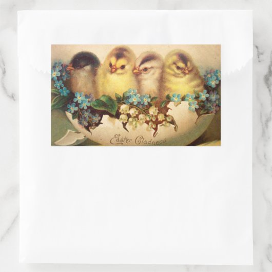 イースター卵の青い白い花を持つ鶏 長方形シール (バッグ)