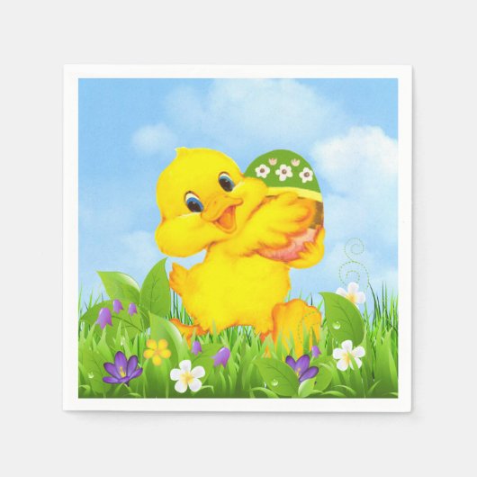 イースター卵を持つ雛 スタンダードカクテルナプキン (正面)
