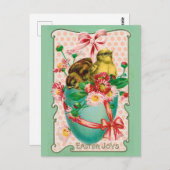 イースター卵イースターグリーティングとヴィンテージの雛 ポストカード (正面/裏面)