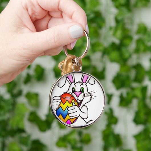 イースター卵カラフル付きイースターバニー キーホルダー (手)