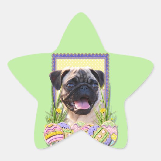イースター卵クッキー – Pug 星シール (正面)