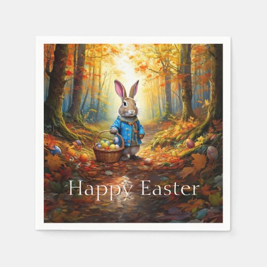 イースター卵バスケット付きペーターイースターバニー スタンダードカクテルナプキン (正面)