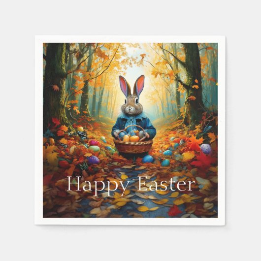 イースター卵バスケット付きペーターイースターバニー スタンダードカクテルナプキン (正面)