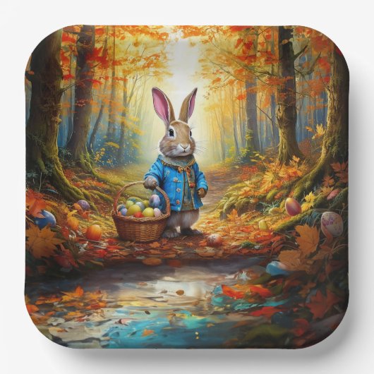 イースター卵バスケット付きペーターイースターバニー ペーパープレート (正面)