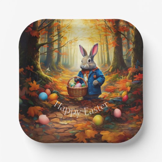 イースター卵バスケット付きペーターイースターバニー ペーパープレート (正面)