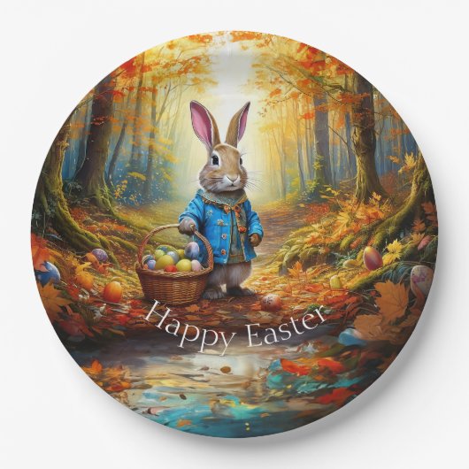 イースター卵バスケット付きペーターイースターバニー ペーパープレート (正面)