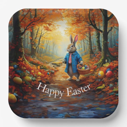 イースター卵バスケット付きペーターイースターバニー ペーパープレート (正面)