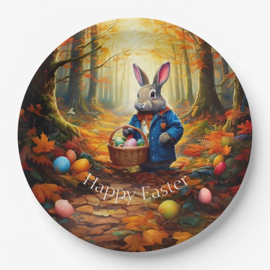 イースター卵バスケット付きペーターイースターバニー ペーパープレート (正面)