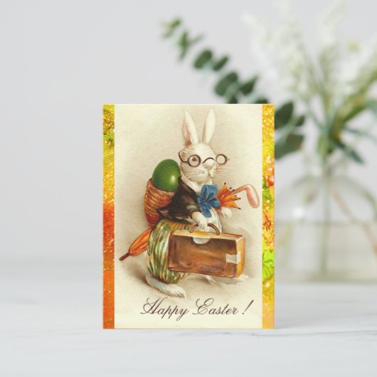 イースター卵付き白うさぎ旅行 シーズンポストカード (スタンド正面)