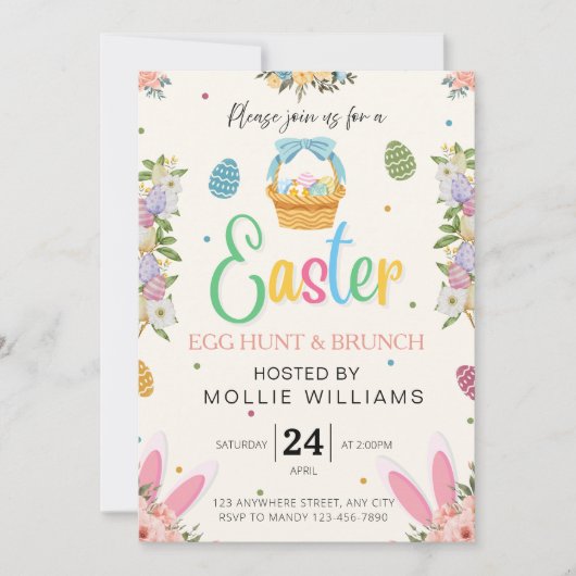 イースター卵狩りとブランチのモバイル招待 招待状 (正面)
