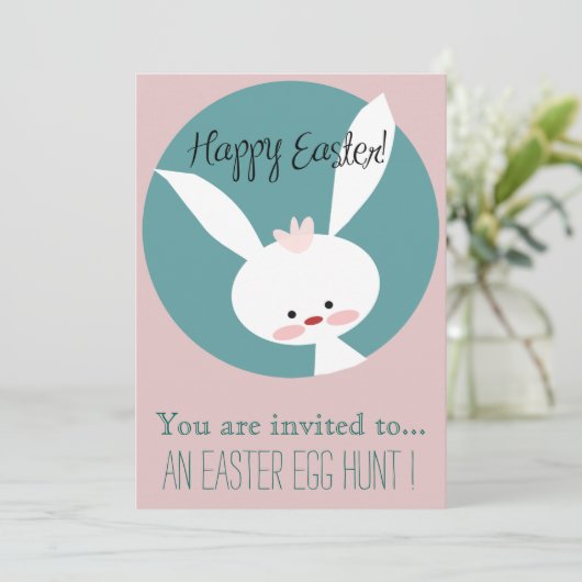 イースター卵狩りイースターパーティーマンガピンクバニー 招待状 (スタンド正面)
