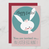 イースター卵狩りイースターパーティーマンガピンクバニー 招待状 (正面/裏面)