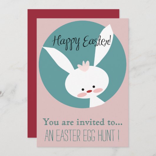 イースター卵狩りイースターパーティーマンガピンクバニー 招待状 (正面/裏面)