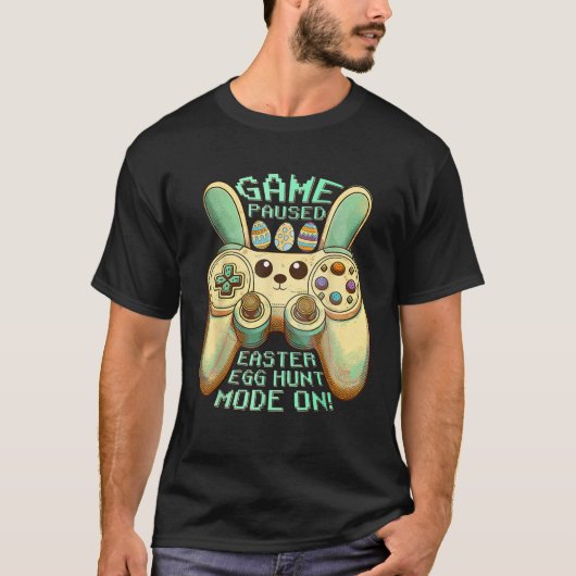 イースター卵狩りゲーマーゲーム一時停止した卵狩りモードオン Tシャツ (正面)