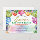 イースター卵狩り招待。水彩花 インビテーションポストカード (正面/裏面)