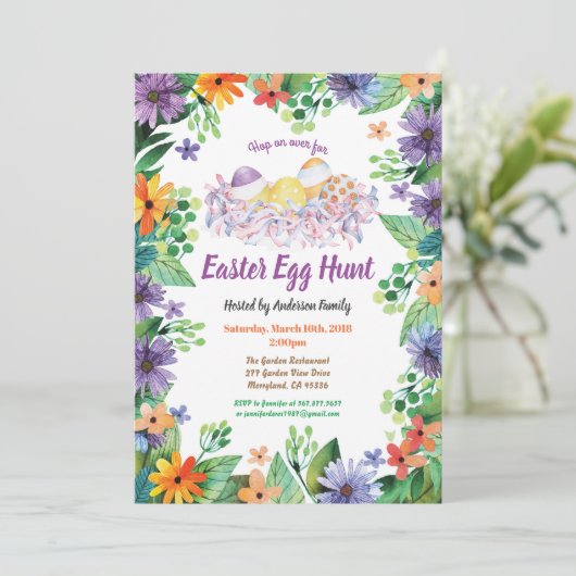 イースター卵狩り招待。紫の花 招待状 (スタンド正面)
