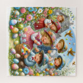 イースター卵狩り：子供、花、卵カラフル ジグソーパズル (横)