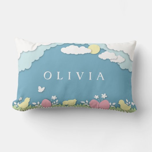 イースター卵狩り、春休日のペーパーカット名 ランバークッション (正面)