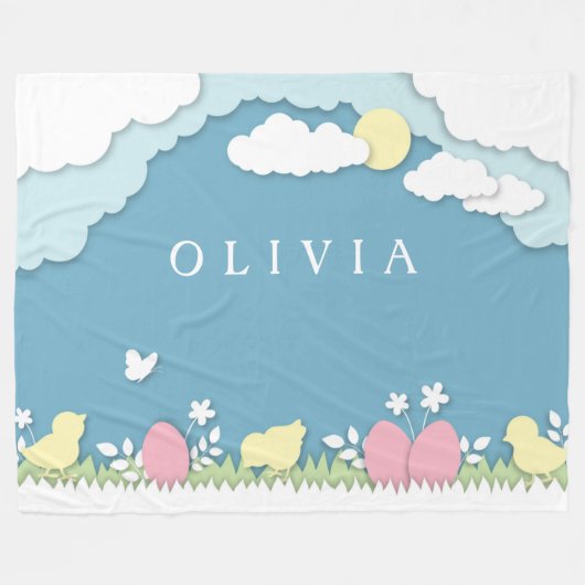 イースター卵狩り、春休日のペーパーカット自然 フリースブランケット (正面(横))