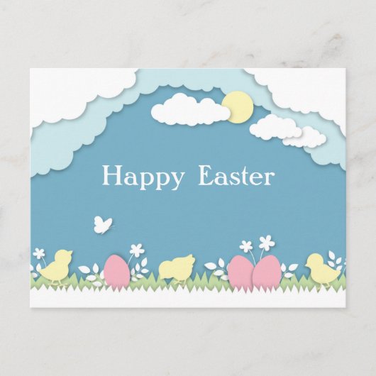 イースター卵狩り、春休日のペーパーカット自然 ポストカード (正面)