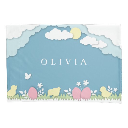 イースター卵狩り、春休日のペーパーカット自然 枕カバー (正面)