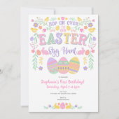 イースター卵狩り、春、バニー、女の子誕生日 招待状 (正面)