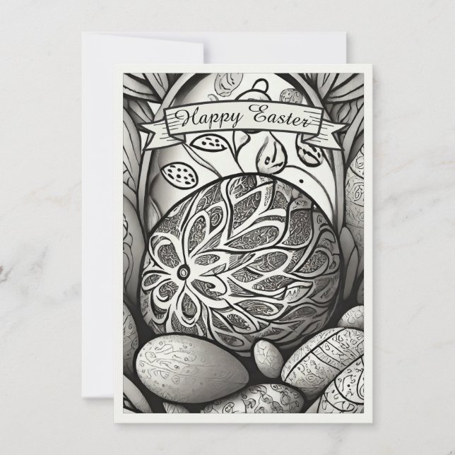 イースター卵97330を持つイースターモチーフb/w漫画 (正面)