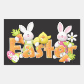 イースター図解入りの、写真付きのバニーとシック 長方形シール (正面)