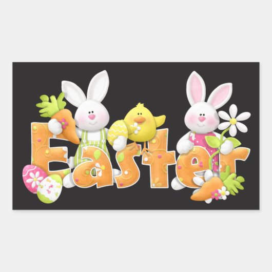 イースター図解入りの、写真付きのバニーとシック 長方形シール (正面)