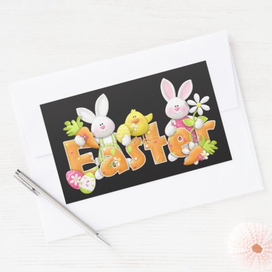 イースター図解入りの、写真付きのバニーとシック 長方形シール (封筒)