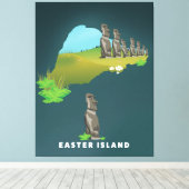 イースター図解入りの、写真付きの島の地図の旅行ポスタープリント。 キャンバスプリント (インサイチュ (ウッドフロア))
