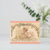 イースター女の子のピンクの服のひよこ-旧式な郵便はがき シーズンポストカード (スタンド正面)