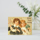 イースター子供のバニーの旧式な郵便はがきのノスタルジック シーズンポストカード (スタンド正面)