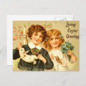 イースター子供のバニーの旧式な郵便はがきのノスタルジック シーズンポストカード (正面/裏面)