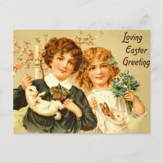 イースター子供のバニーの旧式な郵便はがきのノスタルジック シーズンポストカード (正面)