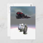 イースター島のヘッドとUFOはがき ポストカード (正面/裏面)