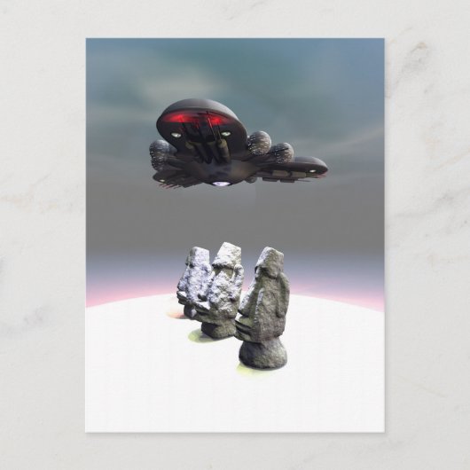 イースター島のヘッドとUFOはがき ポストカード (正面)