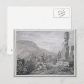 イースター島の島民とモニュメント， 1786 ポストカード (正面/裏面)