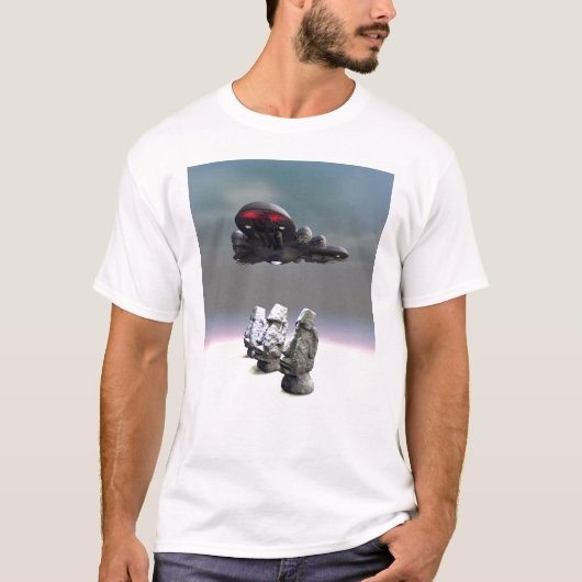 イースター島の頭とUFO Tシャツ (正面)