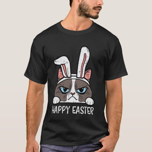 イースター幸せ グランピーバニー 猫 楽しい 女性 女子 Tシャツ (正面)