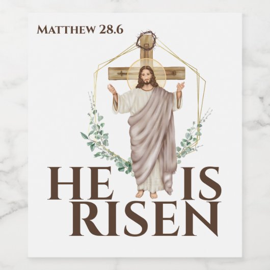 イースター彼はイエスの木製のクロス聖書を復活している ワインラベル (シングルラベル)