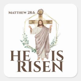 イースター彼は復活イエスキリスト木製の十字架 スクエアシール