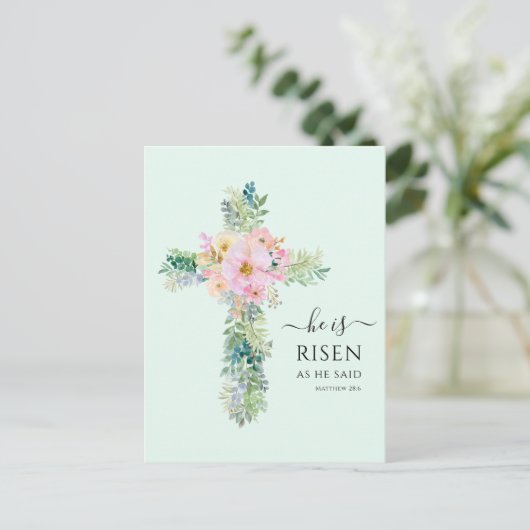 イースター彼は緑の水の色のクロスを上昇 ポストカード (スタンド正面)