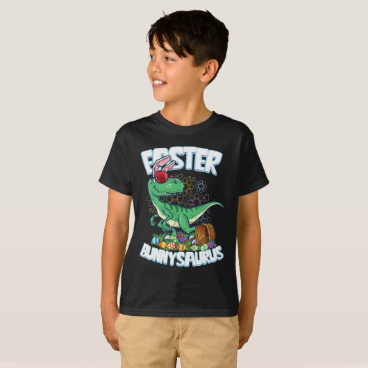 イースター恐竜シャツ ウサギの卵狩り 子供 男の子 ベル Tシャツ (正面フル)