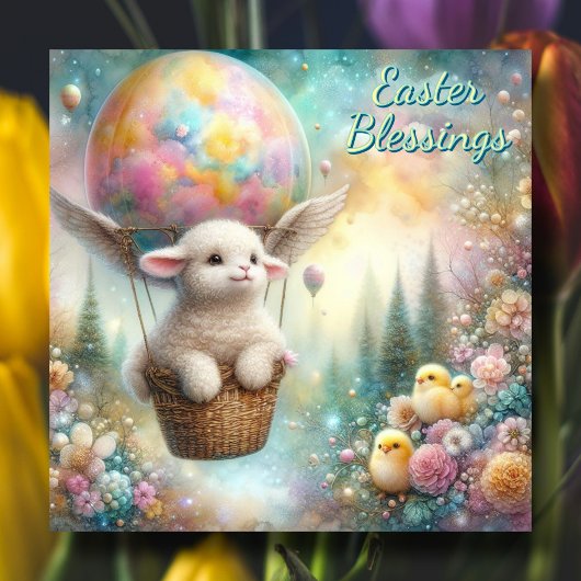 イースター恵みかわいいラムチックス熱い気球 シーズンカード