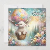 イースター恵みかわいいラムチックス熱い気球 シーズンカード (正面)