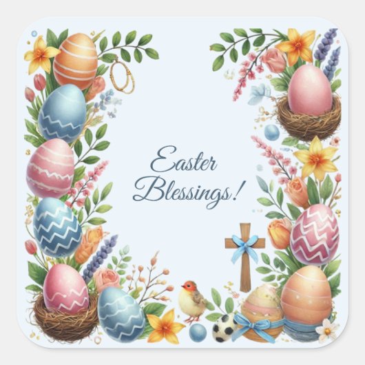イースター恵みの花のフレーム スクエアシール (正面)