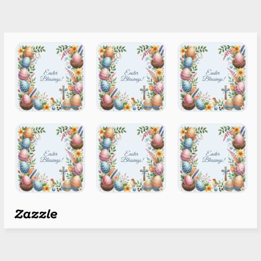 イースター恵みの花のフレーム スクエアシール (シート)