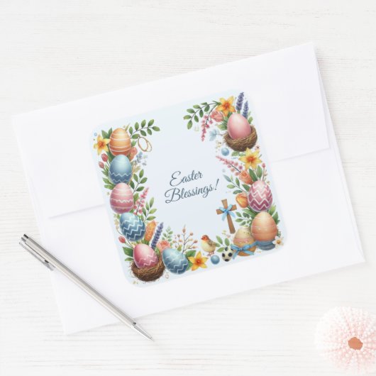 イースター恵みの花のフレーム スクエアシール (封筒)