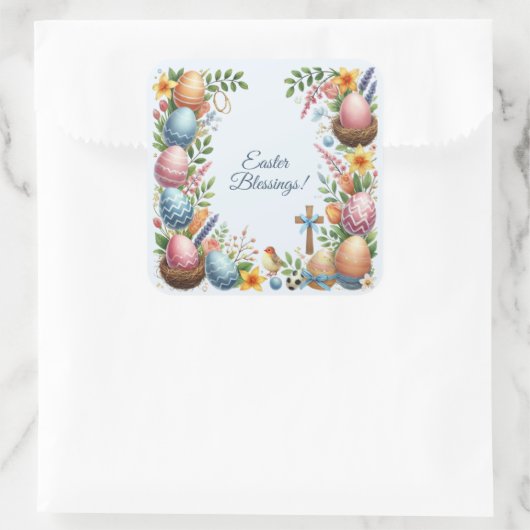 イースター恵みの花のフレーム スクエアシール (バッグ)